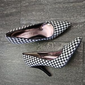 Black white houndstooth pointed toe heels by Rampage